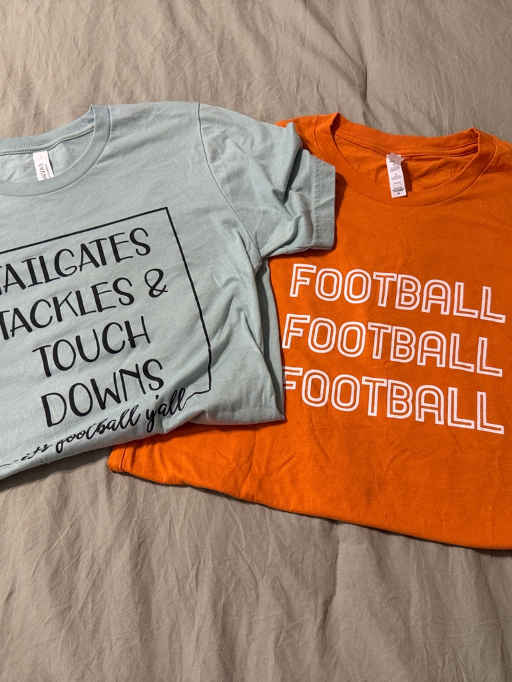 Tailgates Tackles & Touch Downs Womenβs Graphic Tee Football Orange S/M